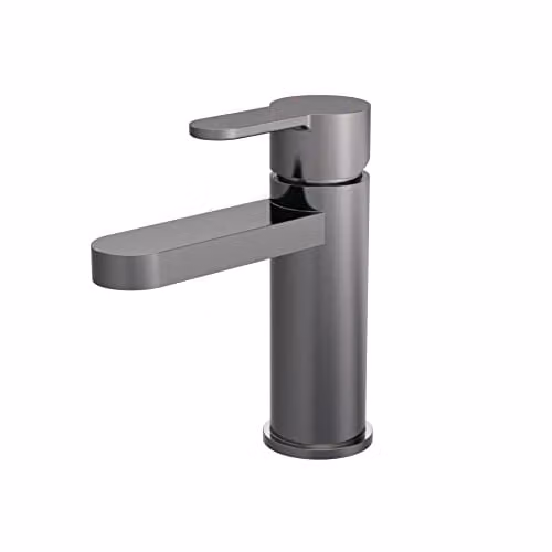 nuie ARV705 Arvan Modern Bathroom Round Mono Basin Mixer Tap with Push Button Waste, Brushed Pewter