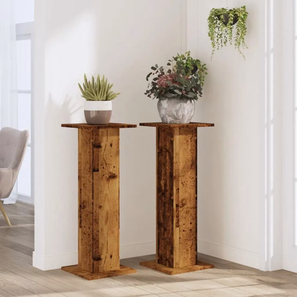 Berkfield Home Set of 2 Rustic Brown Engineered Wood Plant Stands, W/D/H: 30 x 30 x 80 cm – 3