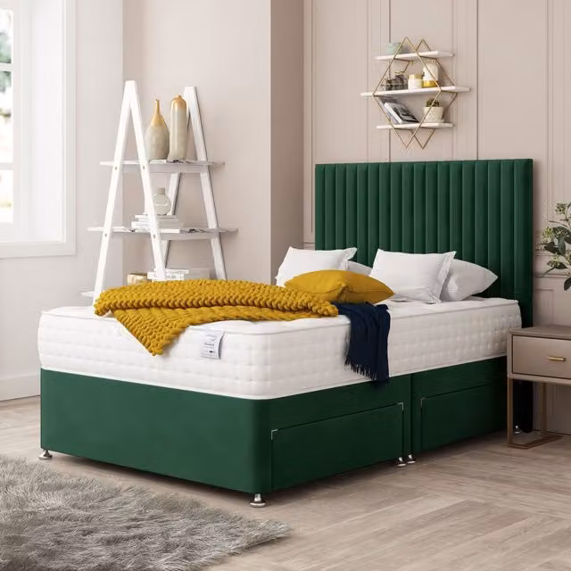 Bed Choices Manhattan Bed Set in Emerald Green with Mattress and 26 inch Headboard, Double, W/D/H: 140 x 200 cm – 1