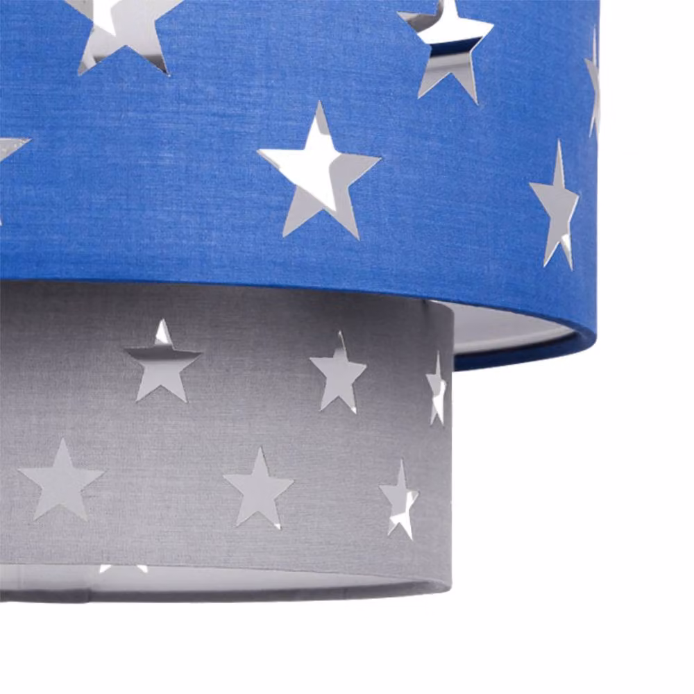 First Choice Lighting Navy Blue and Grey Star Two Tier Fabric Cylinder Lamp Shade – 3