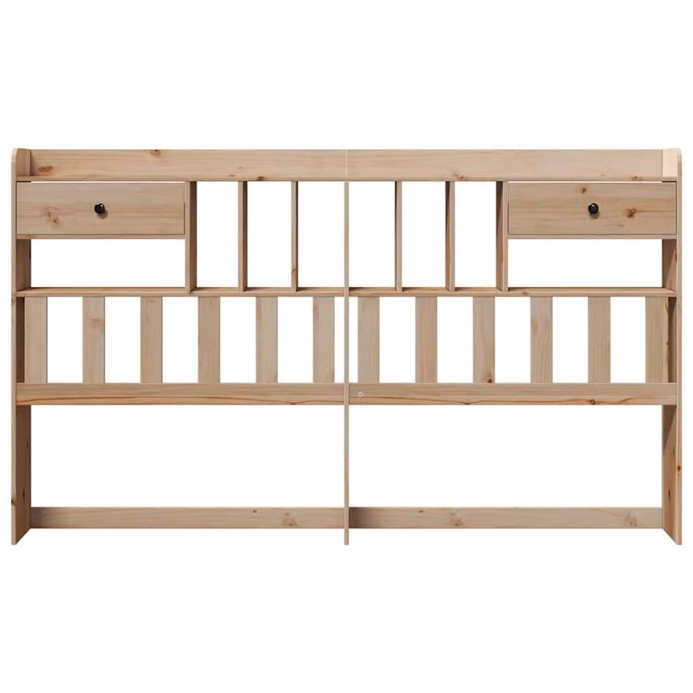 Berkfield Home Rustic Solid Wood Pine Headboard with Integrated Nightstands and Shelf in Beige, 180 cm – 3