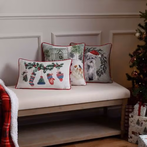 Evans Lichfield Christmas Dog Wreath Multicolour Velvet Polyester Filled Cushion, W/D/H: 43 x 43 x 43 cm – 3