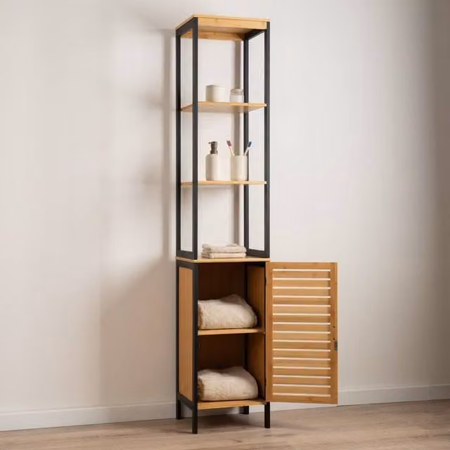 Scottish Everlastings Ltd Tall Black Modern Bathroom Unit with Hinged Doors and Internal Shelves, H: 173.0 cm, W: 30.5 cm, D: 34.0 cm