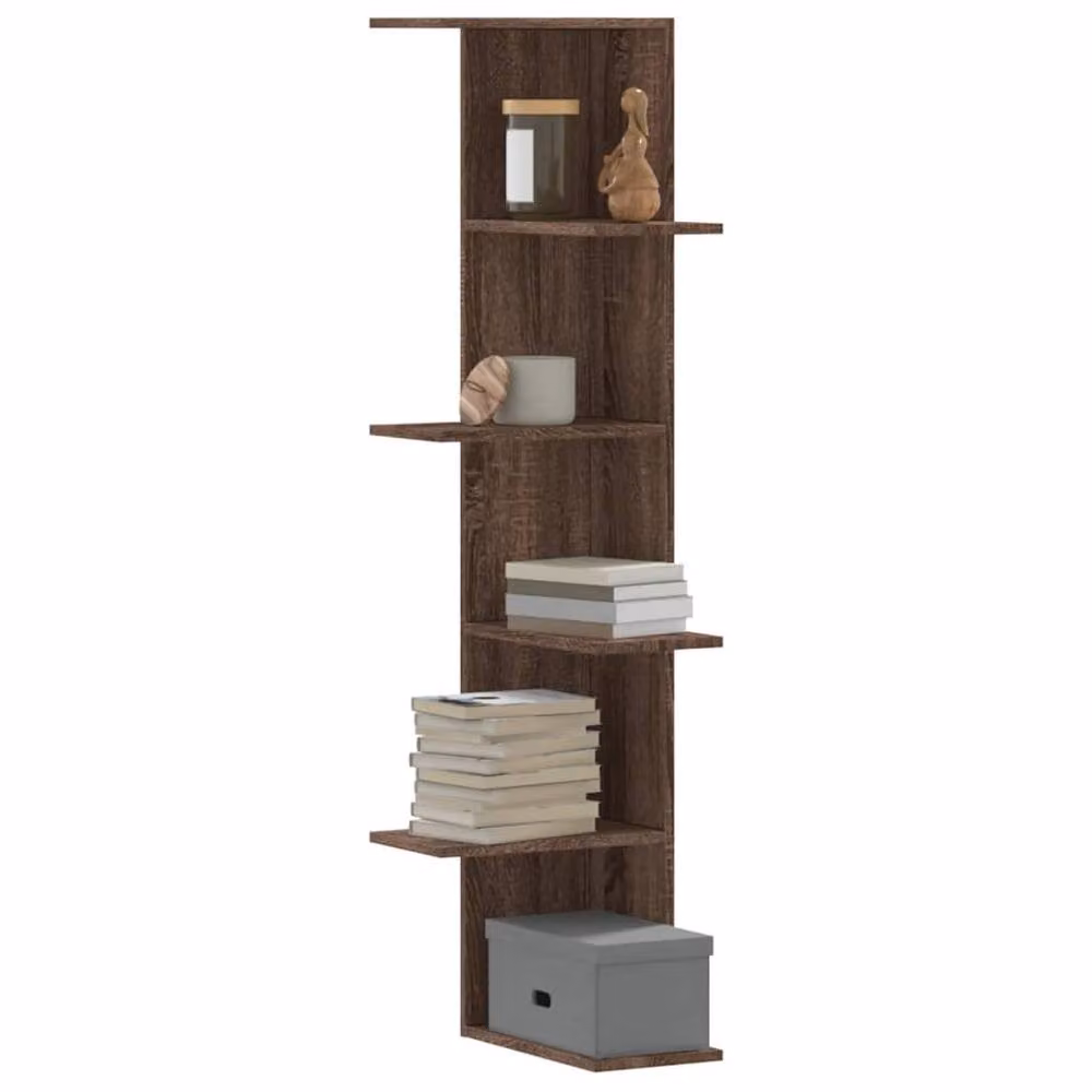 Berkfield Home Wall Mounted Corner Shelf in Brown Oak, W/D/H: 36.5 x 36.5 x 140 cm – 2