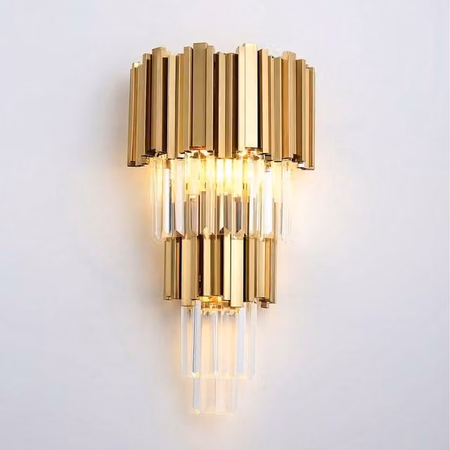 Clear and Gold Postmodern Pendant Chandelier with Crystal and Metal Details, Diameter: 27 cm