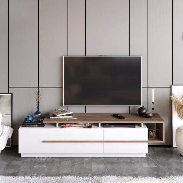 Decorotika Pilar Modern TV Unit in Walnut and White
