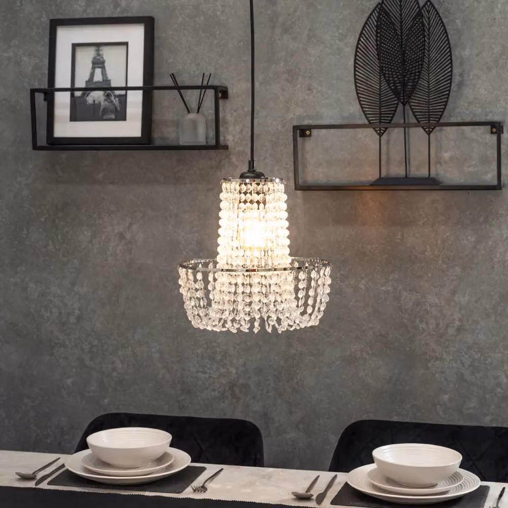 ValueLights Silver Jewel Acrylic Droplet Pendant Ceiling Light with 10W Warm White LED Bulb, Shade Width: 28 cm – 1