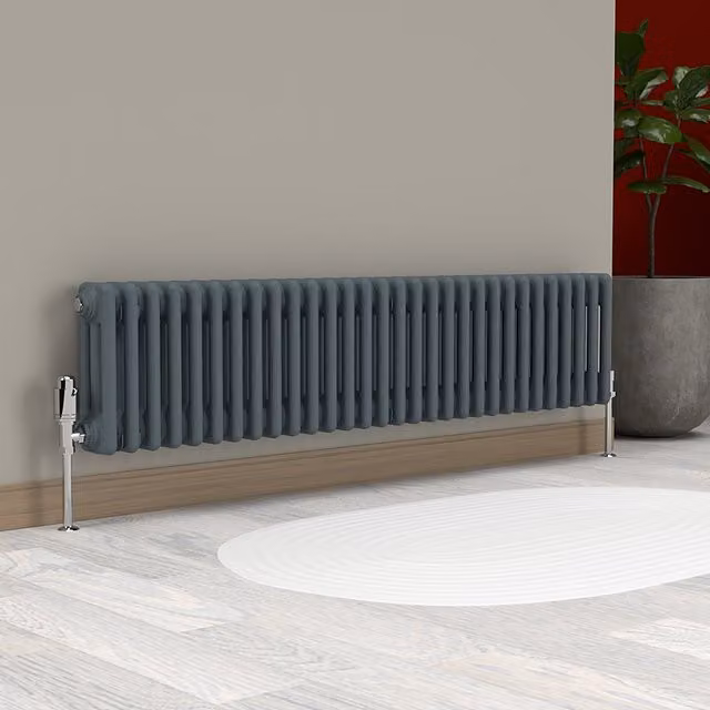 Lux Heat Horizontal 3 Column Steel Radiator in Grey, H 137 cm x W 30 cm