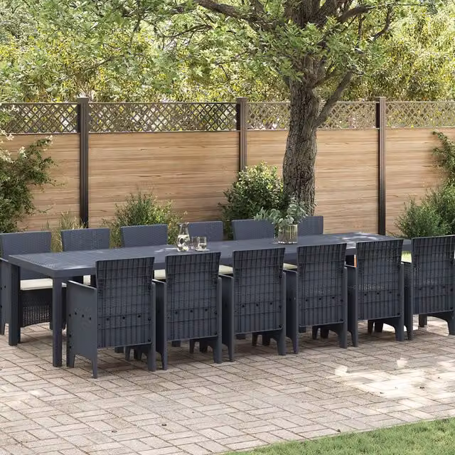 Berkfield Home 13 Piece Anthracite Poly Rattan Garden Dining Set with Cushions