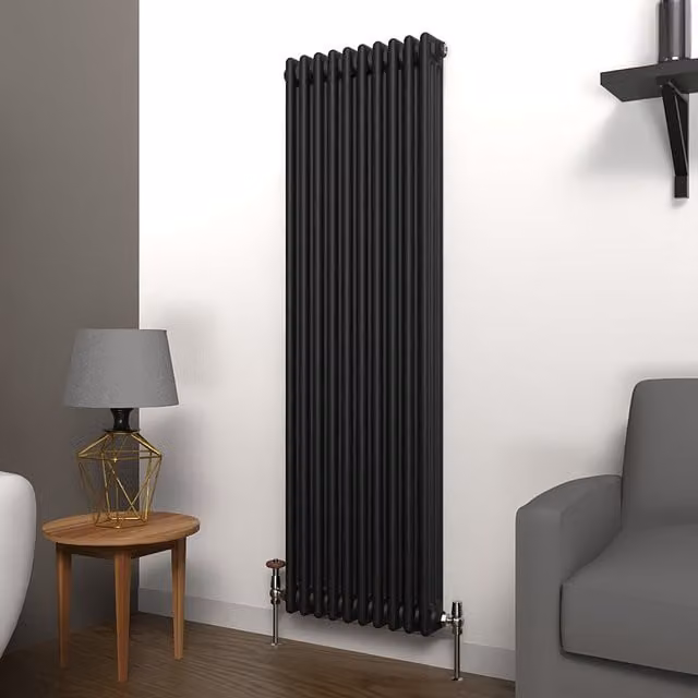 Lux Heat Vertical Coloured Column Radiator in Black, H 150 cm x W 47 cm