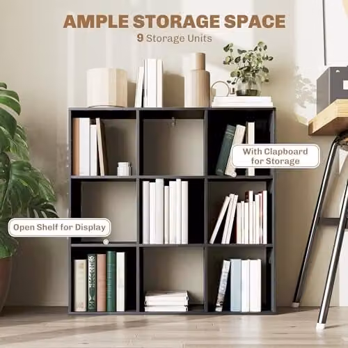 HOMCOM Modern 9 Cube Storage Unit Cabinet and Bookcase in Black – 4
