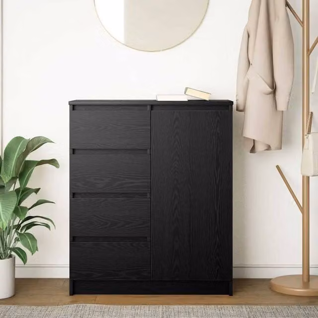 Berkfield Home Modern Sideboard with Drawers in Black Oak, W/D/H: 71 x 35 x 84 cm
