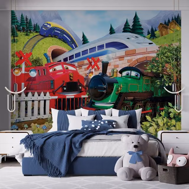 Walltastic Train Adventure 46641 Wallpaper Mural, Multicolour, H 243.8 cm x W 304.8 cm