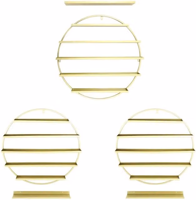 VOGREX 3-Piece Round Wall Mounted Nail Polish Display Rack in Matt Gold Metal