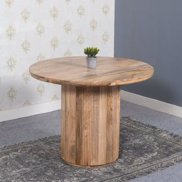 IH Design Modern Round Lacquered Wood Dining Table in Brown, Diameter: 100 cm, Height: 76 cm