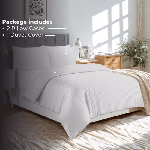MHG Textiles Silver Striped Cotton-Rich Duvet Cover Set with Pillowcases, W/D/H: 230 x 220 x 50 cm (Pillowcases: 50 x 75 cm) – 2