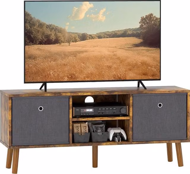HOMCOM TV Cabinet Stand Unit for TVs up to 50 inch with Foldable Drawers, Rustic Brown Entertainment Centre