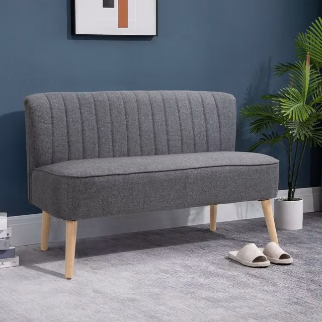 HOMCOM Grey Upholstered Double Love Seat Sofa with Solid Wood Frame and Foam Padding