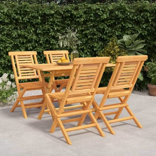 Berkfield Home 5 Piece Classic Garden Dining Set in Brown Solid Teak Wood