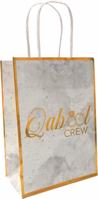 Qabool Crew Grey and Gold Paper Treat Bags for Weddings, Anniversaries and Parties