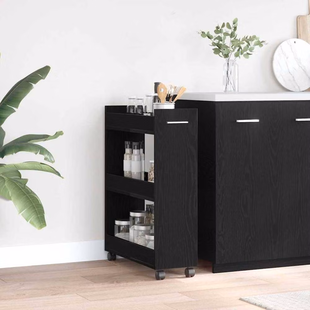 Berkfield Home Rolling Cabinet in Black Oak, W/D/H: 60 x 22 x 79 cm – 2
