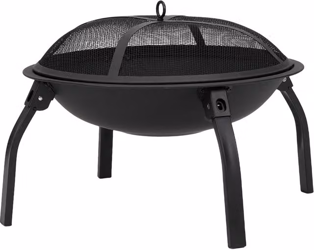 Breeins Heavy Duty Black Fire Pit with Spark Screen and Grill Grate