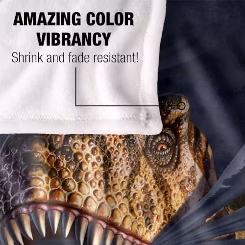 JQ Licensing Jlo T-Rex Ripping Dinosaur Super Soft Silky Touch Fleece Throw Blanket, Multicolour, W/D/H: 91 x 147 cm – 3