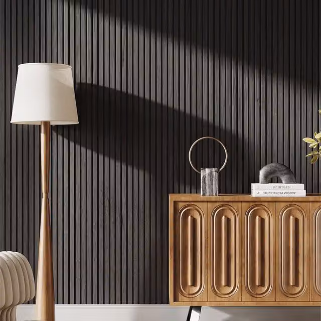 Livingandhome Wood Look PVC Wall Cladding Panel in Anthracite Grey