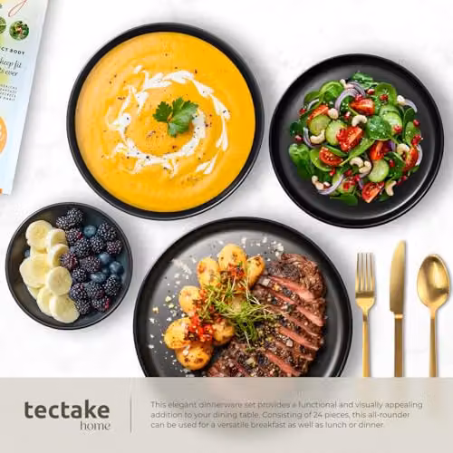 tectake 24-Piece Black Stoneware Dinnerware Set for 6 People – 5
