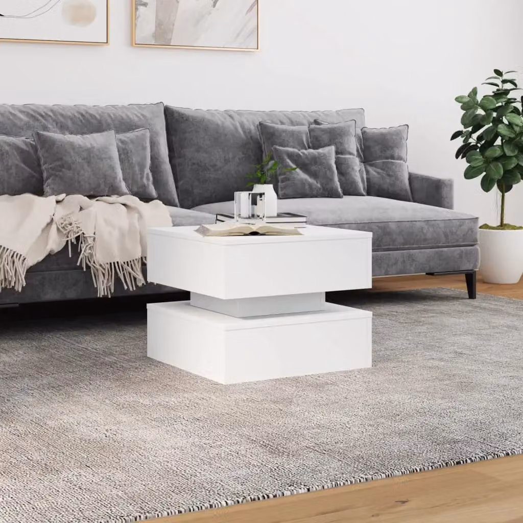 Berkfield Home Modern White Coffee Table with LED Lights W/D/H: 50 x 50 x 40 cm – 3