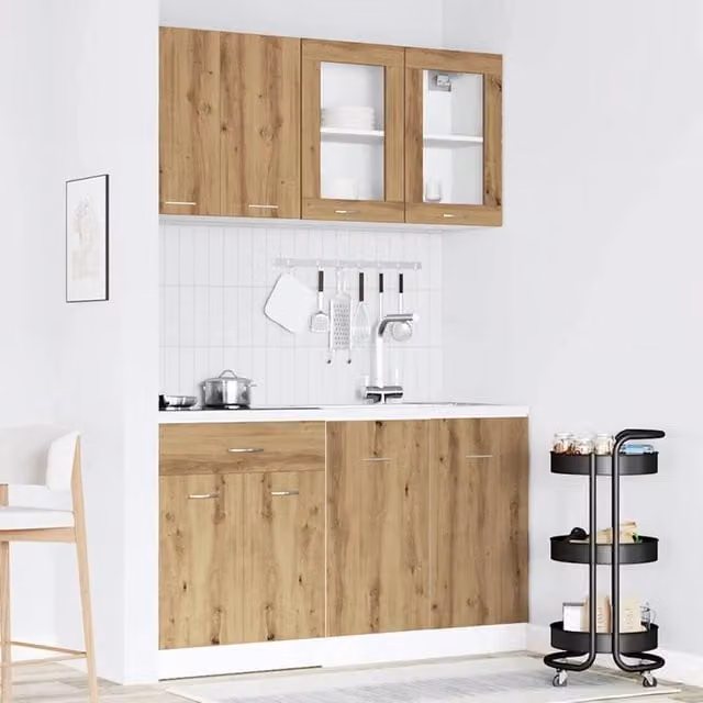 Berkfield Home Lyon Artisan Oak 4 Piece Modern Kitchen Cabinet Set in Brown