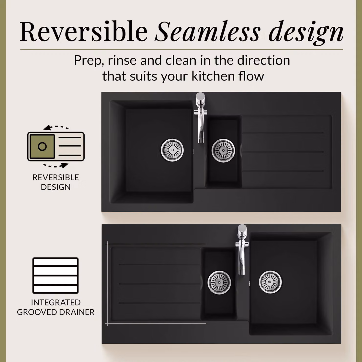 Balterley Reversible 1.5 Bowl Granite Composite Kitchen Sink with Drainer and Overflow, Matt Black, W: 100 cm x D: 50 cm – 4