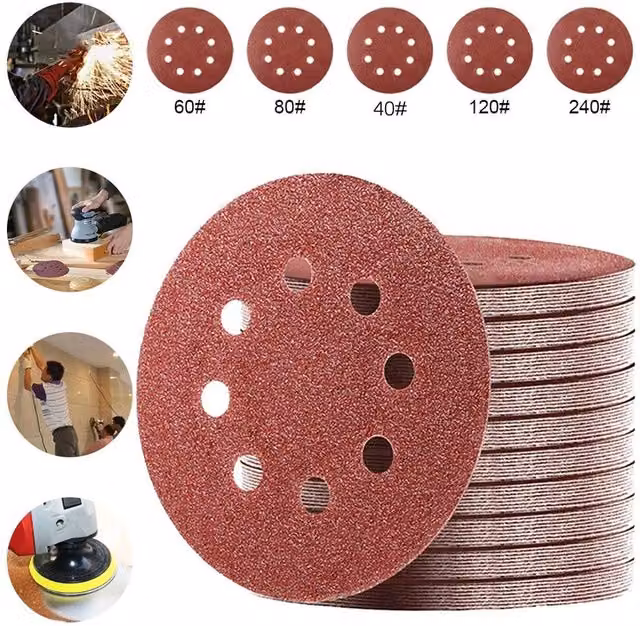 SPETLEK 125-Piece Brown 8-Hole Orbital Sander Sanding Discs for Wood and Metal – 1