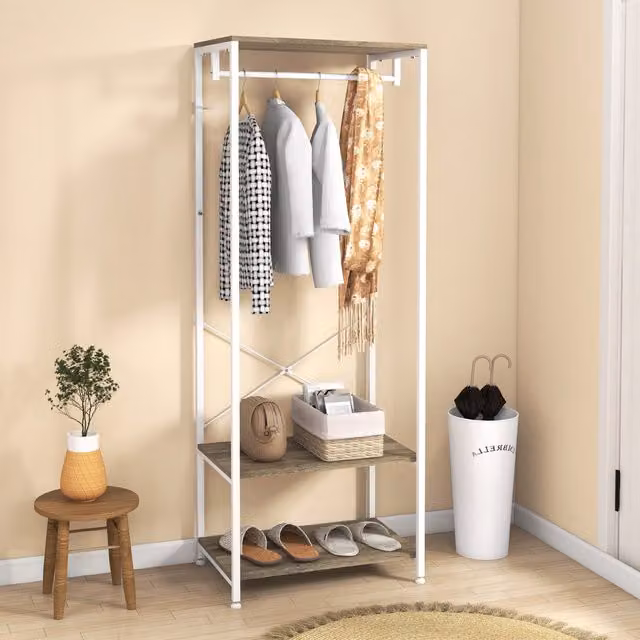 HOMCOM 2 in 1 Modern Hall Tree with Bench and Shoe Shelf in Grey
