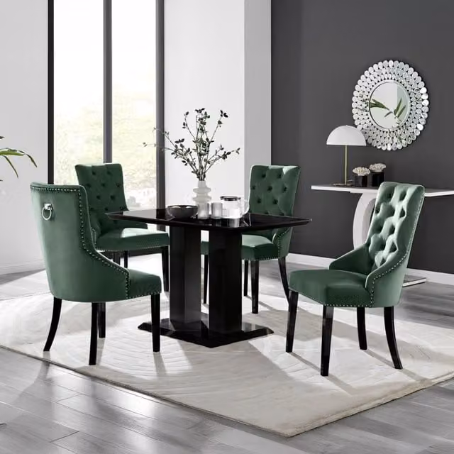 FurnitureboxUK Imperia 4 Black Dining Table and 4 Belgravia Black Leg Chairs in Green