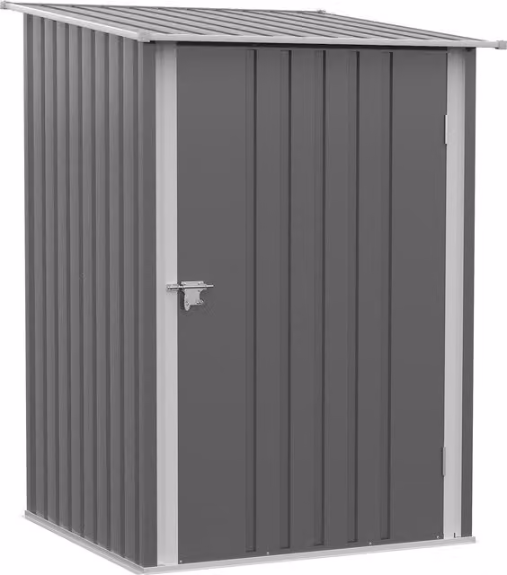 Outsunny Grey Galvanised Steel Lean-To Pent Garden Shed with Locking Single Door – 1