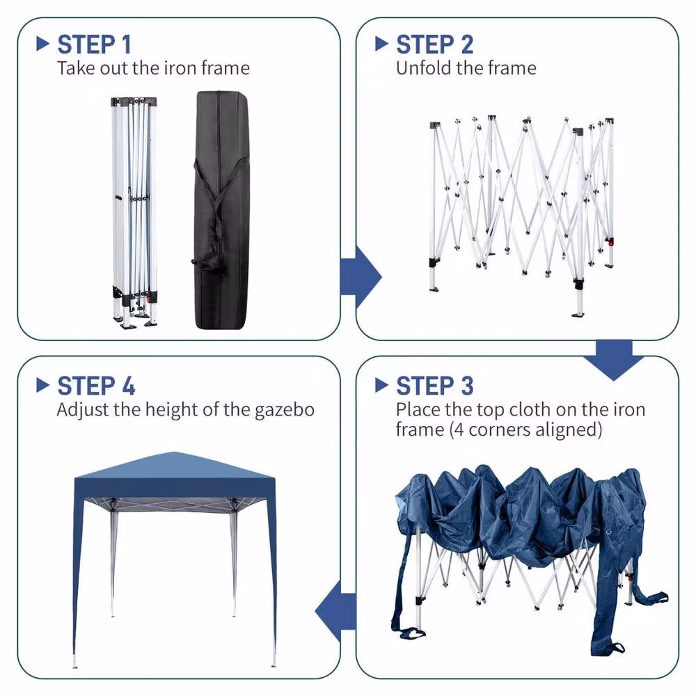 EONLION Blue and Silver Pop Up Gazebo with Sides and Steel Frame, Height: 100 cm – 4