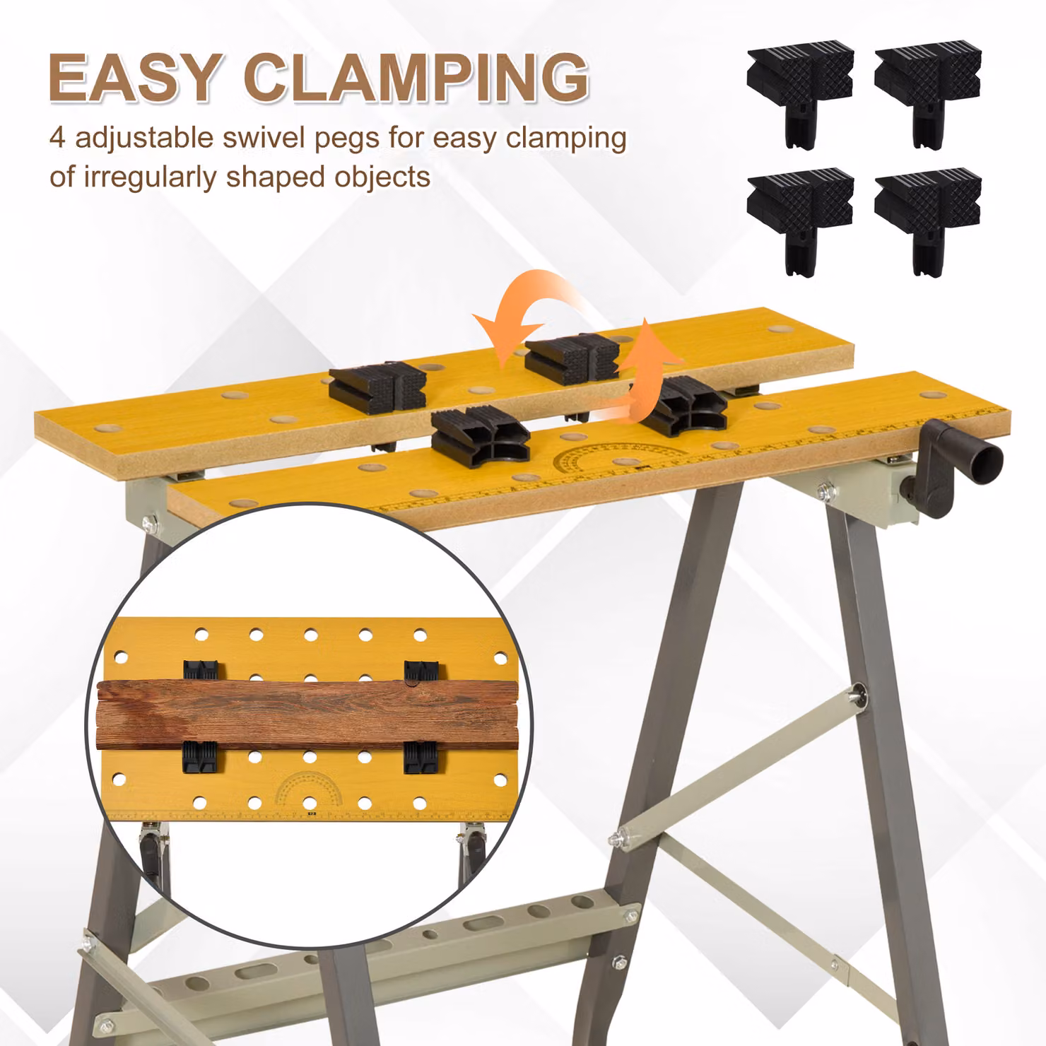 DURHAND 4-in-1 Folding Saw Horse Clamp Table with 4 Adjustable Clamping Pegs, Grey – 3