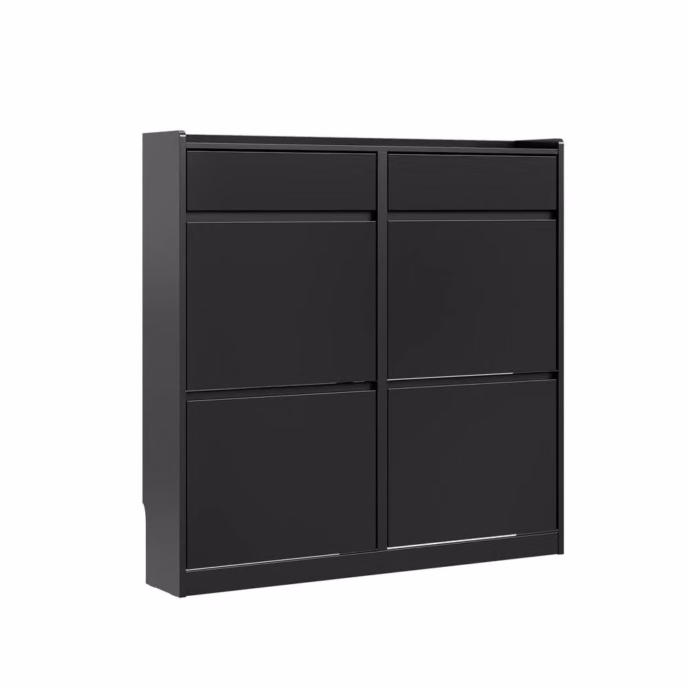 SoBuy Modern Black Shoe Cabinet with 4 Tilting Compartments and 2 Drawers – 2