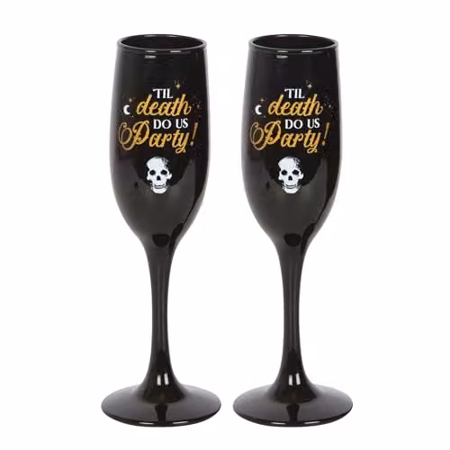 Something Different Wholesale Til Death Do Us Party Champagne Flute Set in Black and Gold – 1