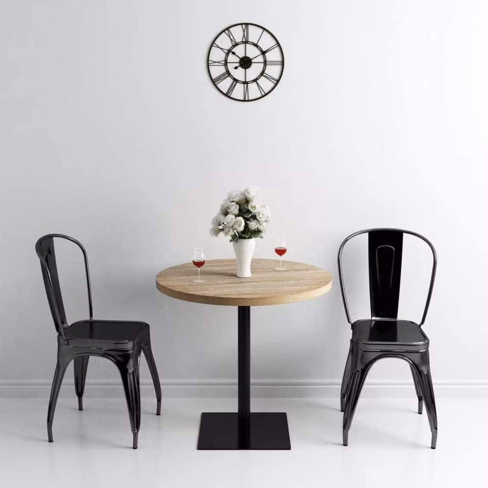 Berkfield Home Bistro Table, Round MDF and Metal, Oak Colour in Beige, W: 80 cm, H: 75 cm – 2