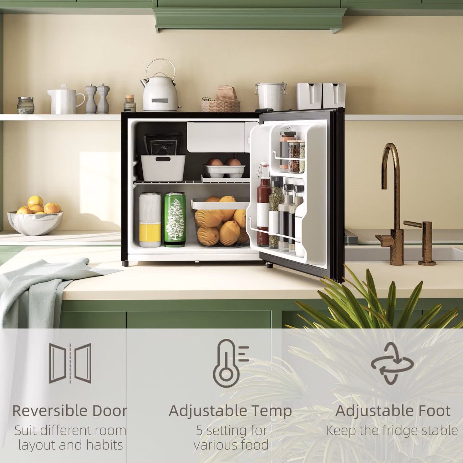 HOMCOM 46 Litre Lockable Countertop Fridge in Black with Reversible Door and Fresh Zone – 5