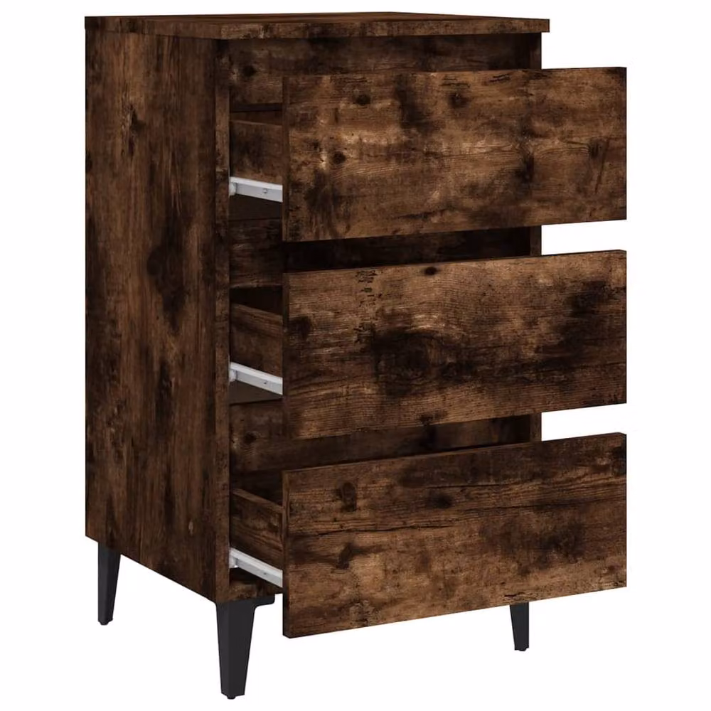Berkfield Home Bed Cabinet with Metal Legs in Smoked Oak Brown, W/D/H: 40 x 35 x 69 cm – 4
