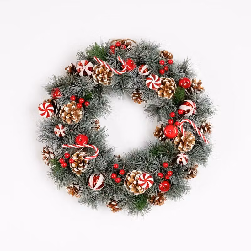 Scottish Everlastings Ltd Red and White Candy Cane & Berry Christmas Wreath, Diameter: 41 cm – 2