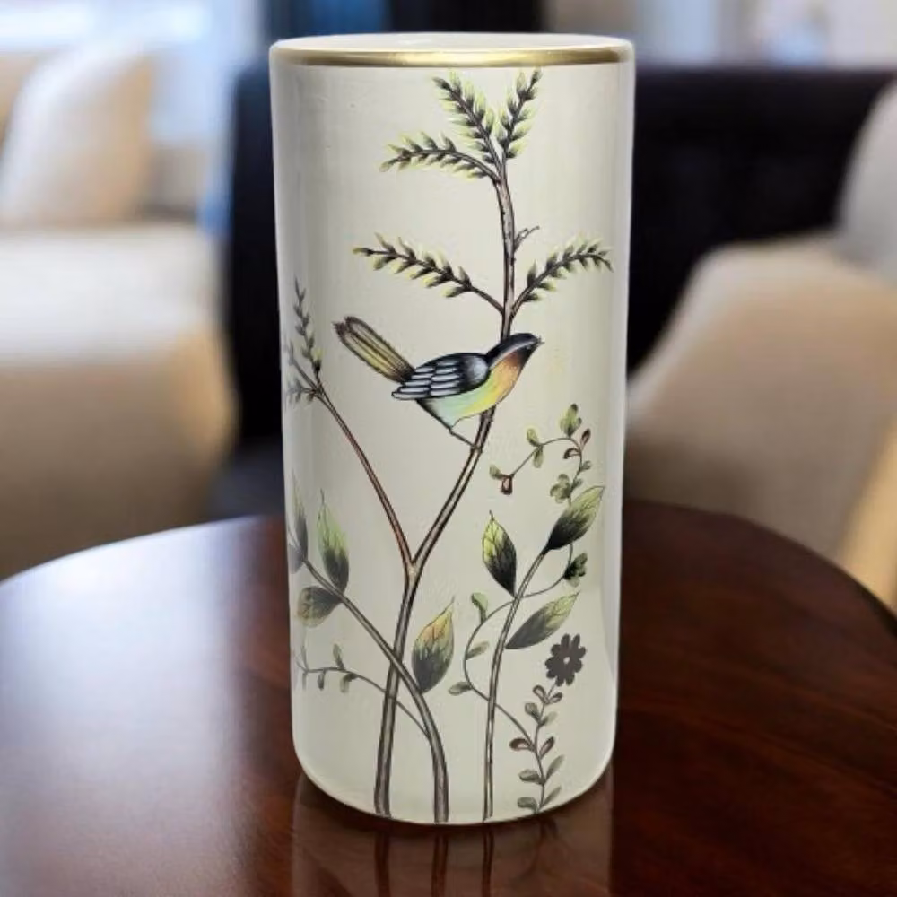 Minster Stylish Living Ltd Ceramic Umbrella Stand with Green and White Bird and Floral Design, H 46 cm x W 20 cm x D 20 cm – 2