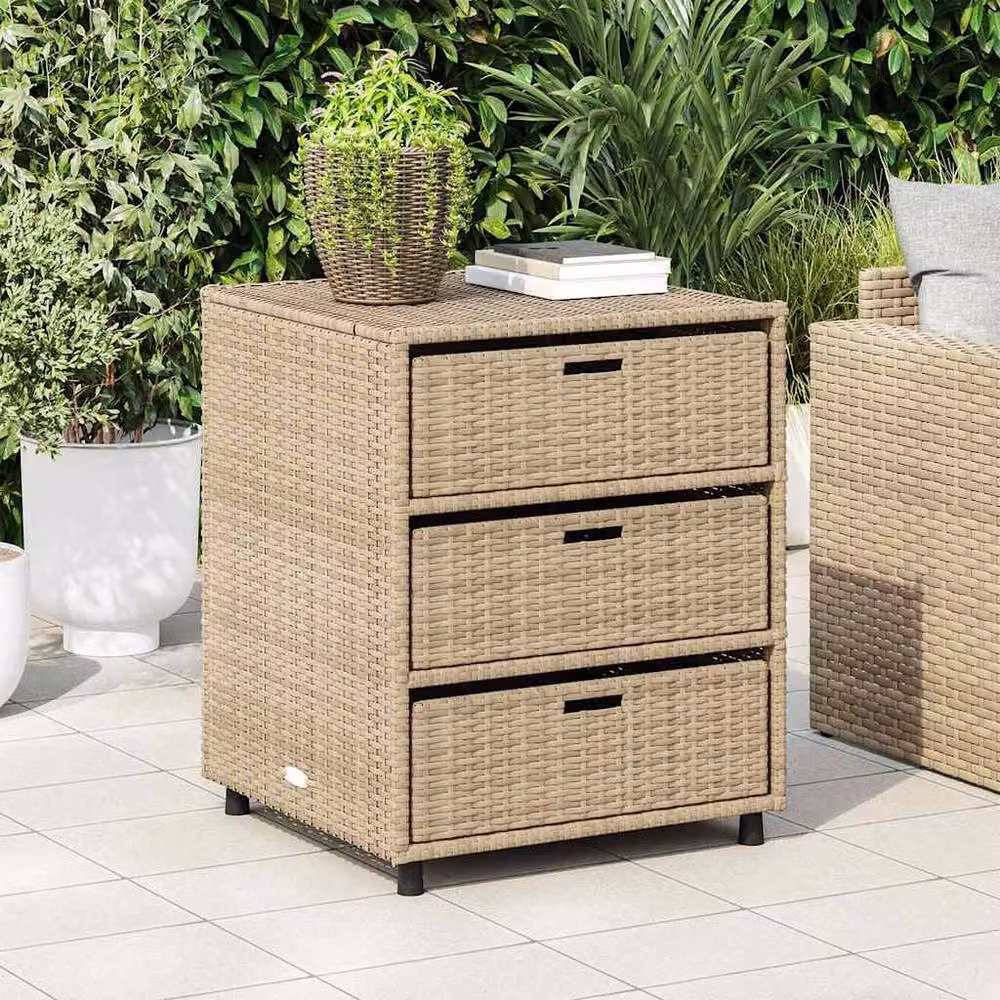 Berkfield Home Garden Storage Cabinet in Beige Poly Rattan and Steel, W/D/H: 55 x 59 x 69 cm – 2