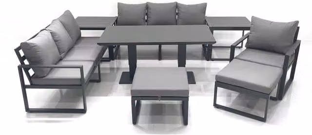 Fimous Aluminium and Glass Outdoor Garden Furniture Set in Dark Grey with Adjustable Rectangular Table