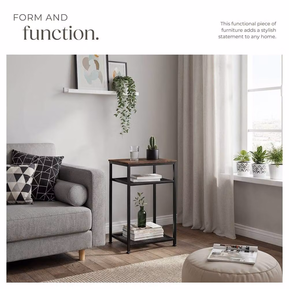 tectake 3-Tier Industrial Side Table with Wood-Look MDF Top and Metal Frame in Brown and Black, W/D/H: 45.5 x 36 x 75.5 cm – 9