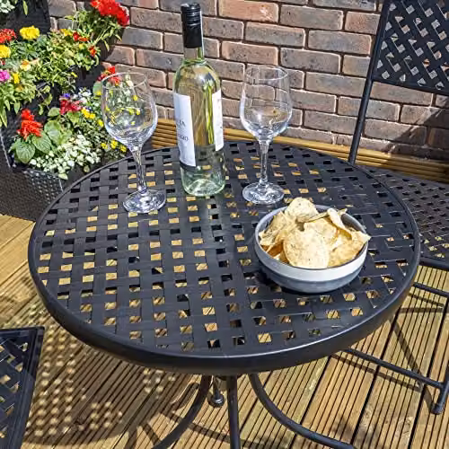 Rowlinsons Havana Black Metal Geometric Garden Bistro Set W60 x D60 x H70 cm – 2