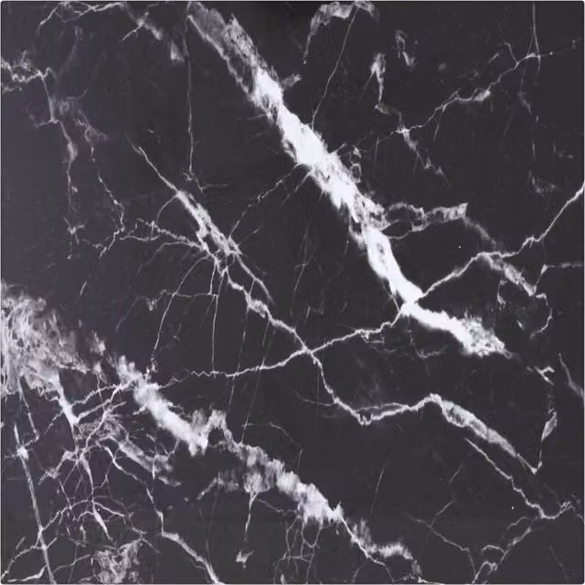 Berkfield Home Black Marble Design Tempered Glass Table Top, W/D: 50 x 50 cm, Thickness: 0.6 cm